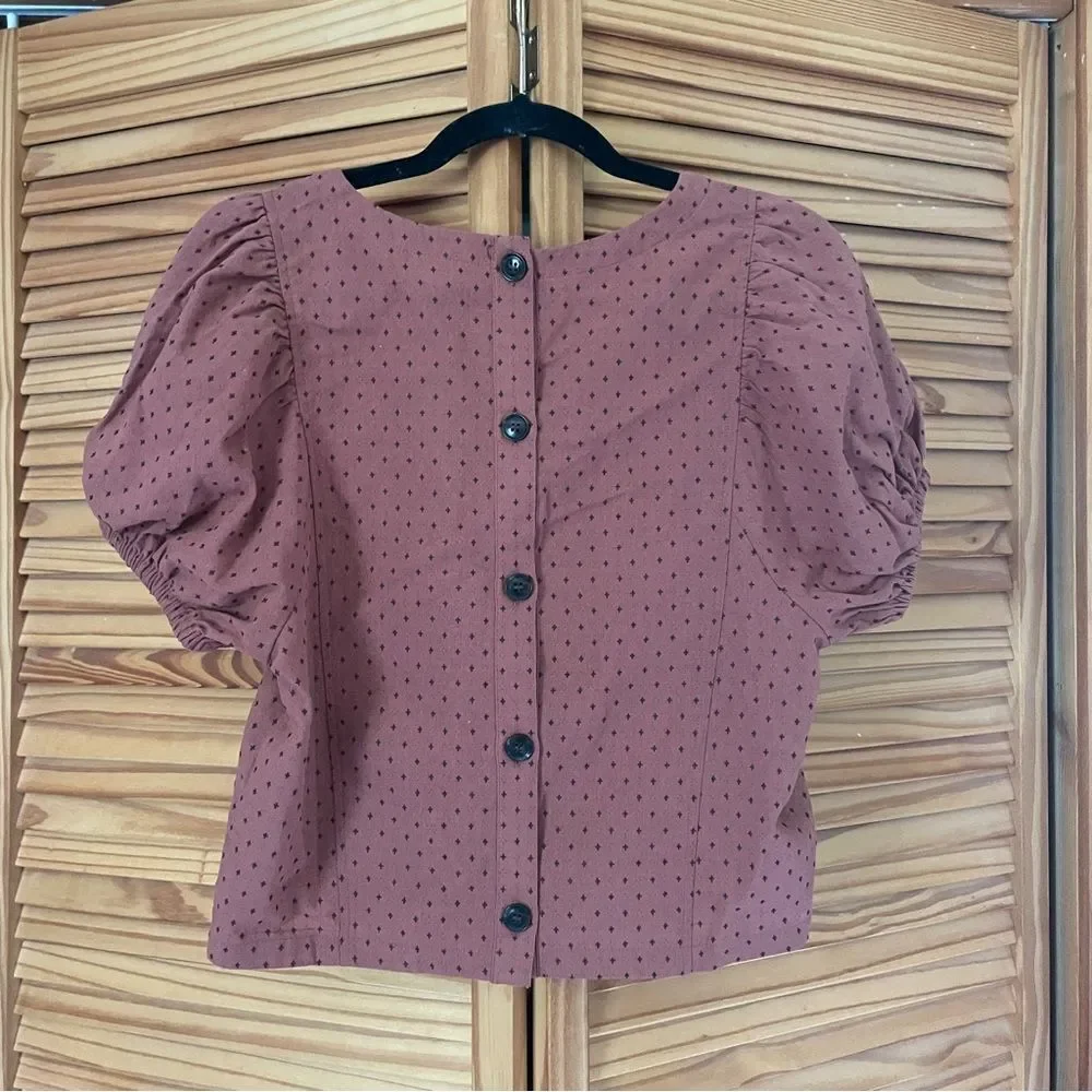 Madewell Jacquard Puff-Sleeve Top in Micro Cross